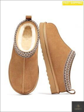 Genuine Suede Fuzzy Slippers for Women Warm Winter House Shoes